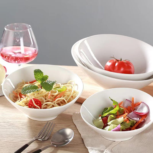 Nordic INS Pure White Ceramic Inclined Bowl for Salad, Pasta, Hotel