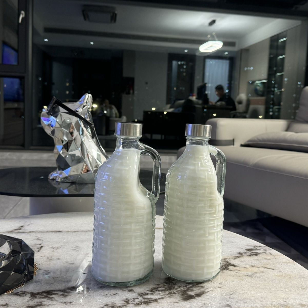 Versatile Large Glass Bottle with Handle for Drinks, Milk, Oil Storage