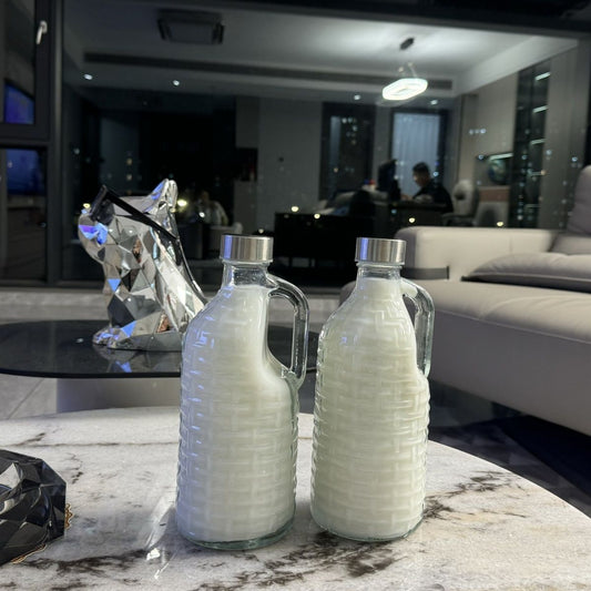 Versatile Large Glass Bottle with Handle for Drinks, Milk, Oil Storage