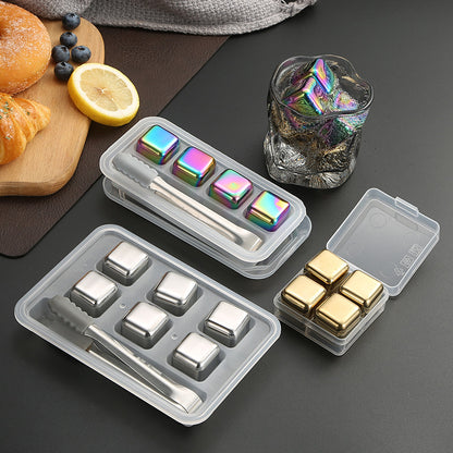 Premium Reusable Stainless Steel Whiskey Ice Cubes - Golden Metal Set