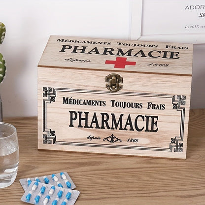 Vintage Wooden First Aid Box Large Capacity Retro Medicine Storage Chest