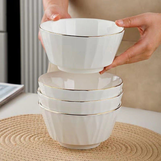 Elegant Gold Rimmed Ceramic Bowl - Japanese Nordic Style Porcelain Dinnerware