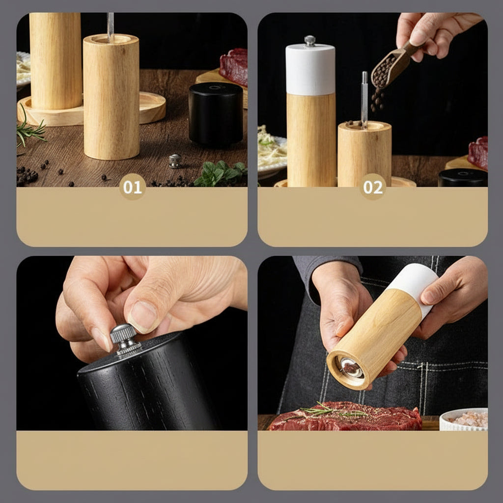 Elegant Oak Wood Manual Pepper Grinder Sea Salt Mill Spice Bottle