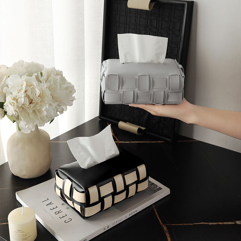 Elegant Woven Leather Tissue Box Cover for Modern Home Coffee Table Decor
