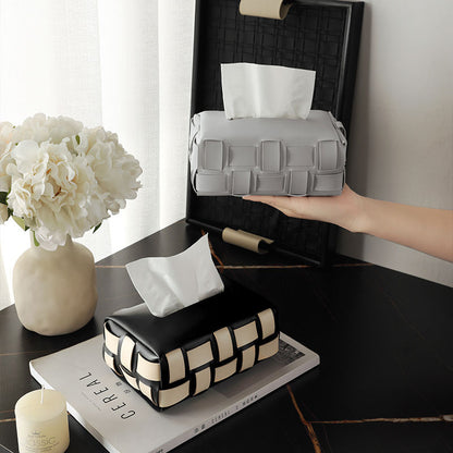 Elegant Woven Leather Tissue Box Cover for Modern Home Coffee Table Decor
