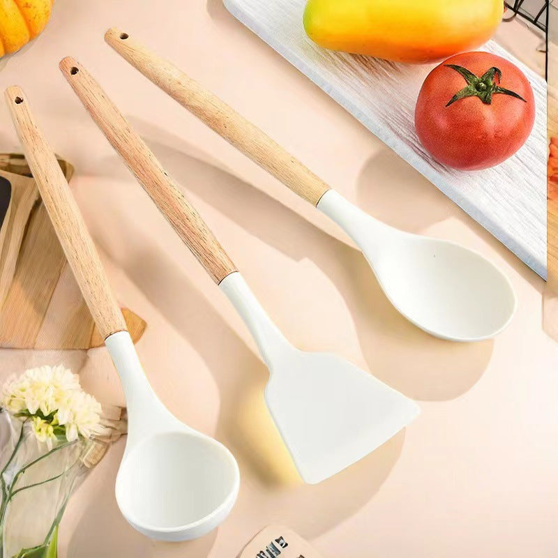 Premium Silicone 12-Piece Kitchen Utensil Set with Wooden Handles - Non-Stick, Heat-Proof