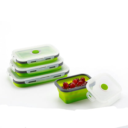 Foldable Silicone Lunch Container, Portable Microwave Bento Box, Square Food Storage