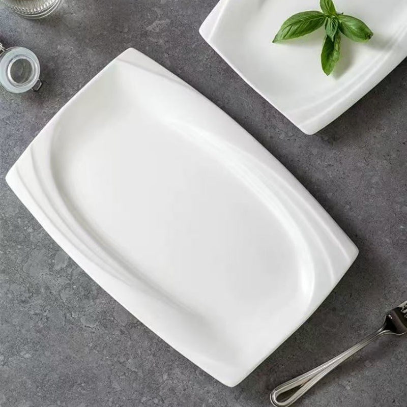 Nordic Pure White Porcelain Rectangular Serving Plates - Microwave Safe