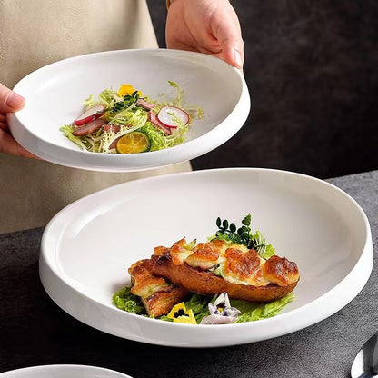 Chic Irregular Japanese Ceramic Dinner Plate - Modern Home Tableware, Microwave Safe