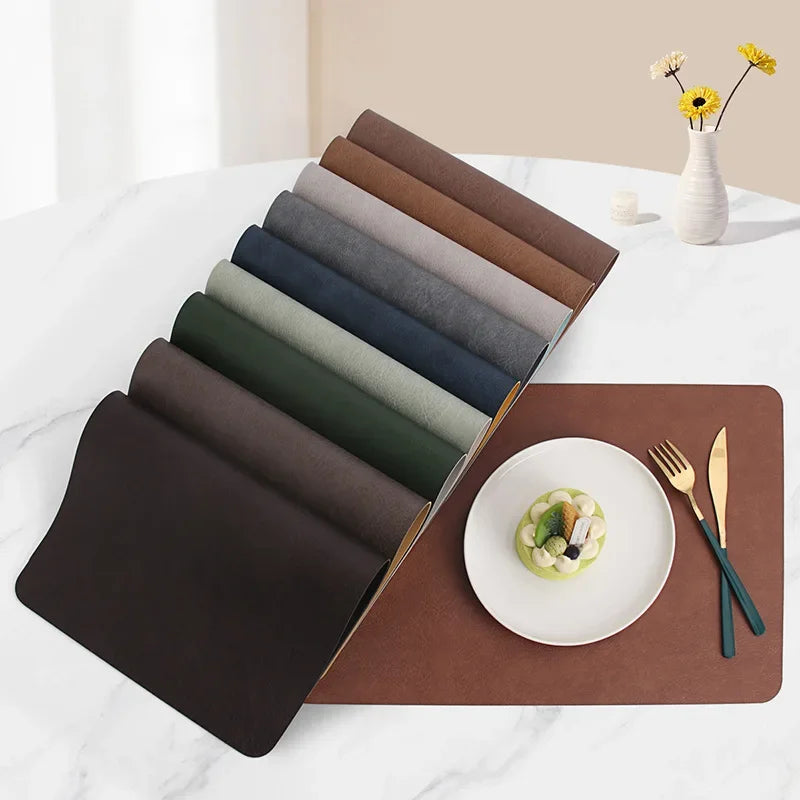 Premium Double-Layer PVC Leather Square Table Mat - Waterproof & Heat Insulated