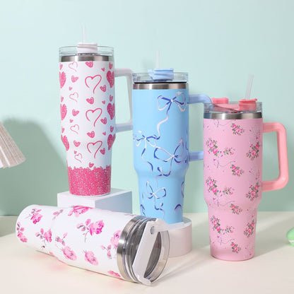 40oz Insulated Stainless Steel Tumbler with Handle and Reusable Straw