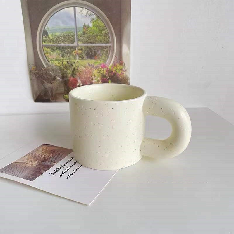 Artistic Korean Ceramic Latte Mug: Unique Sesame Glaze Ink Dot Design