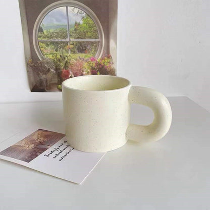 Artistic Korean Ceramic Latte Mug: Unique Sesame Glaze Ink Dot Design
