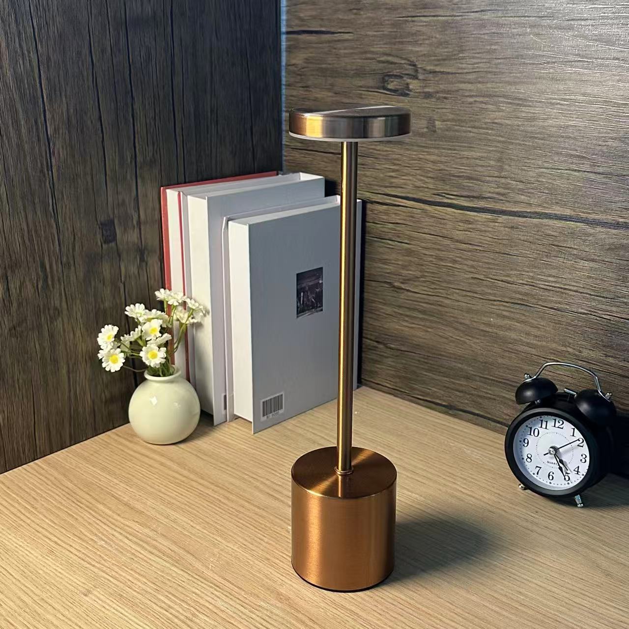 Modern Retro Metal LED Table Lamp, Touch Dimmable Night Light, USB Rechargeable
