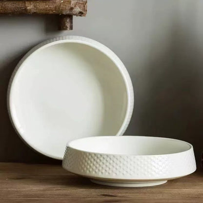 Japanese Style 7.5-inch Embossed Porcelain Dinner Plates - 48 Pcs Bulk Pack