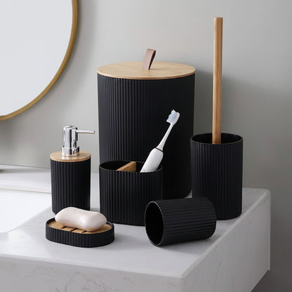 Modern Bathroom Accessories Set - Trash Can, Soap Dispenser, Toothbrush Holder
