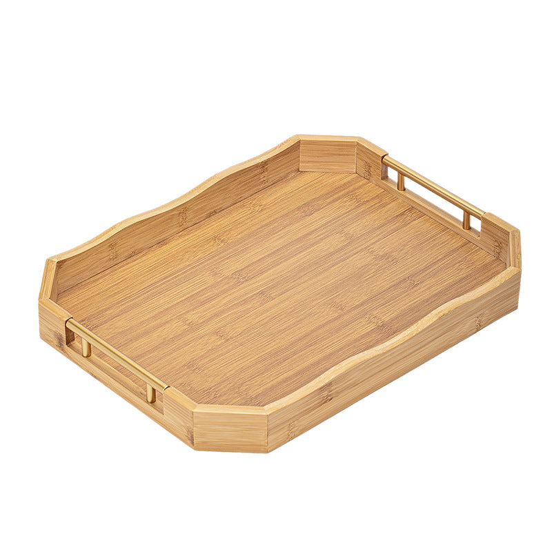 Modern Bamboo Rectangular Serving Trays with Gold Handles - 3-Piece Set