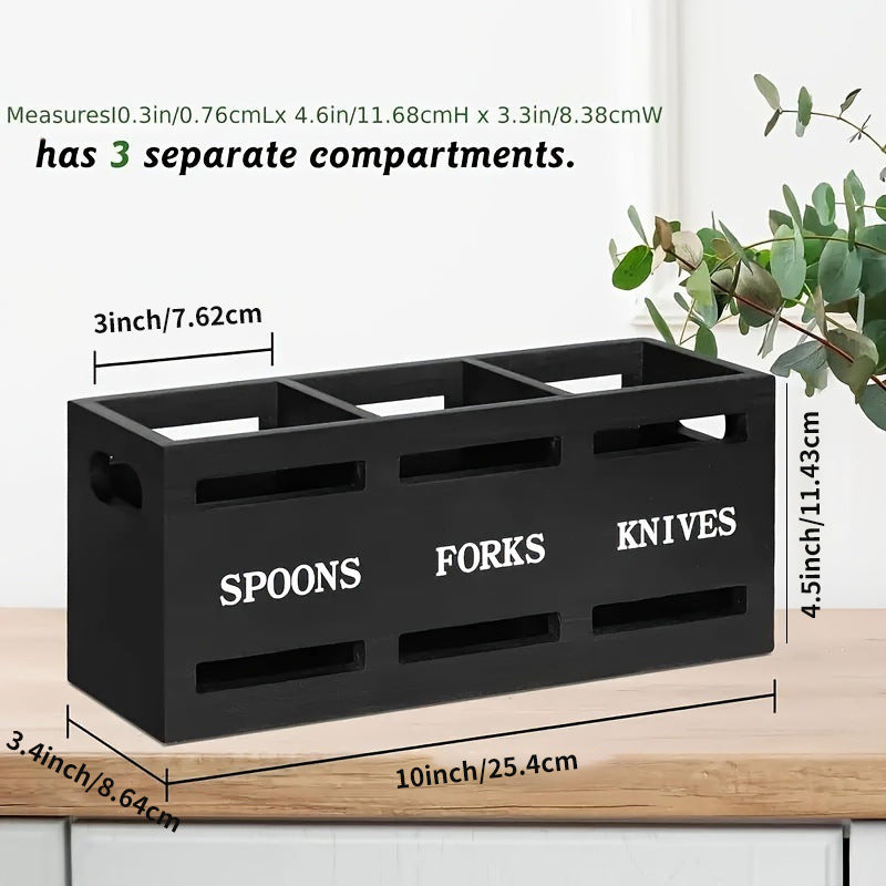 Modern Wooden Rectangular Divided Storage Box for Kitchen Cutlery & Tableware Organizer