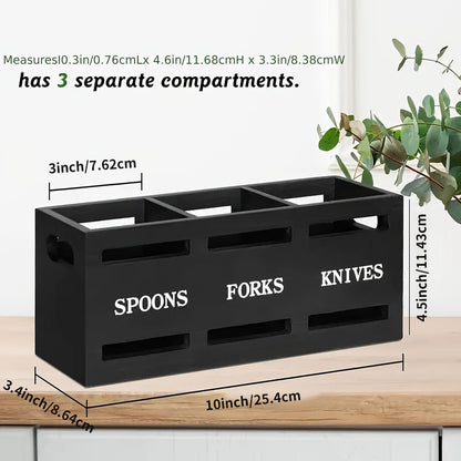 Modern Wooden Rectangular Divided Storage Box for Kitchen Cutlery & Tableware Organizer