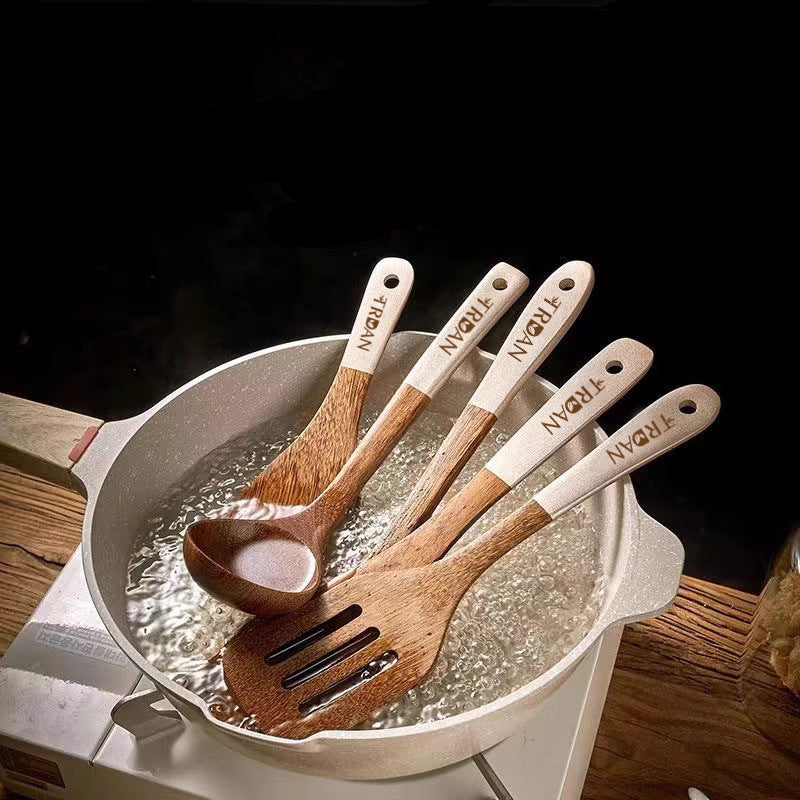 Wenge Wood Non-Stick Kitchen Utensil Set - High-Temperature Spatula & Spoon