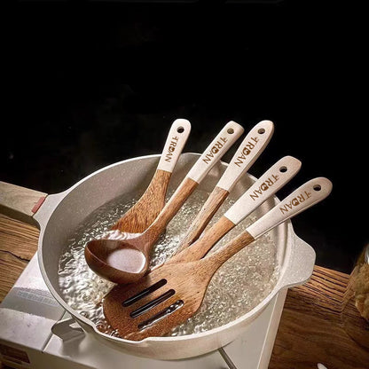 Wenge Wood Non-Stick Kitchen Utensil Set - High-Temperature Spatula & Spoon