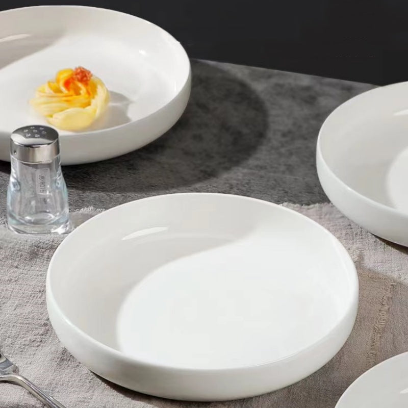 Elegant Nordic White Ceramic Deep Plate for Modern Home Dining & Serving