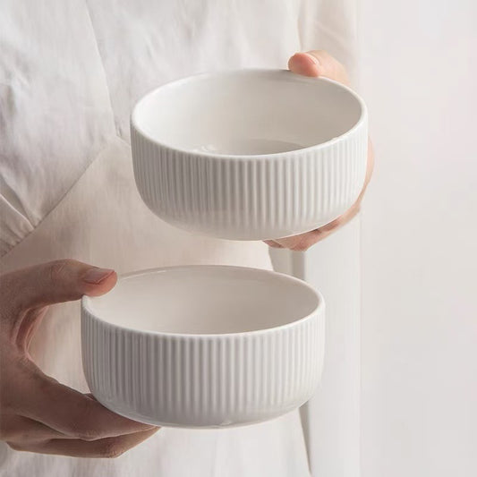 Chic Retro Embossed White Ceramic Bowl - 4.5-inch Rice & Salad Tableware