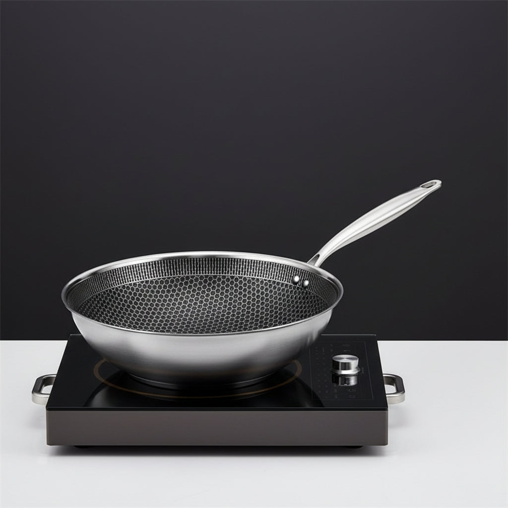 Honeycomb Stainless Steel Wok: Non-Stick, No Coating, Thick Three-Layer Stir-Fry