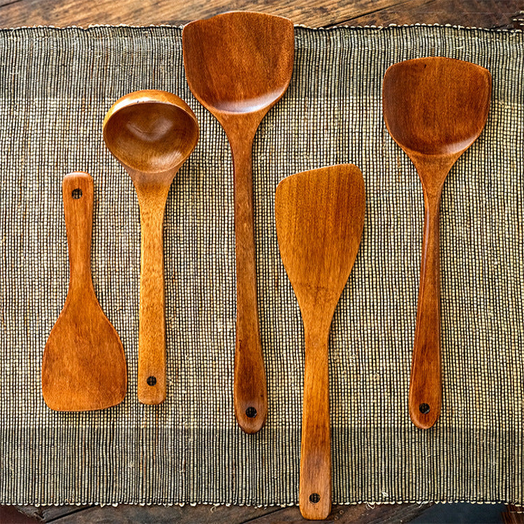 Premium Natural Wood Non-Stick Spatula Spoon Set for Cooking & Frying