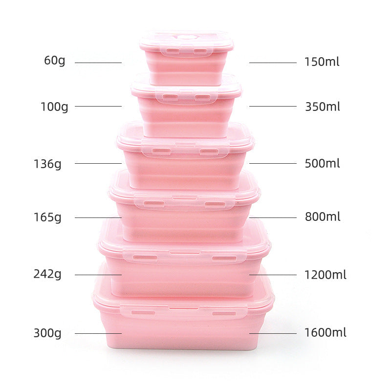 Foldable Silicone Lunch Container, Portable Microwave Bento Box, Square Food Storage
