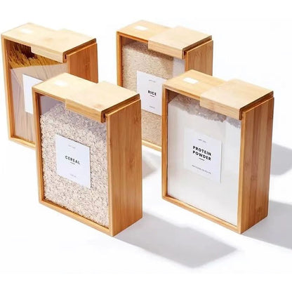 Elegant Bamboo Wood Cereal Dispenser Oatmeal Storage Container for Modern Kitchens