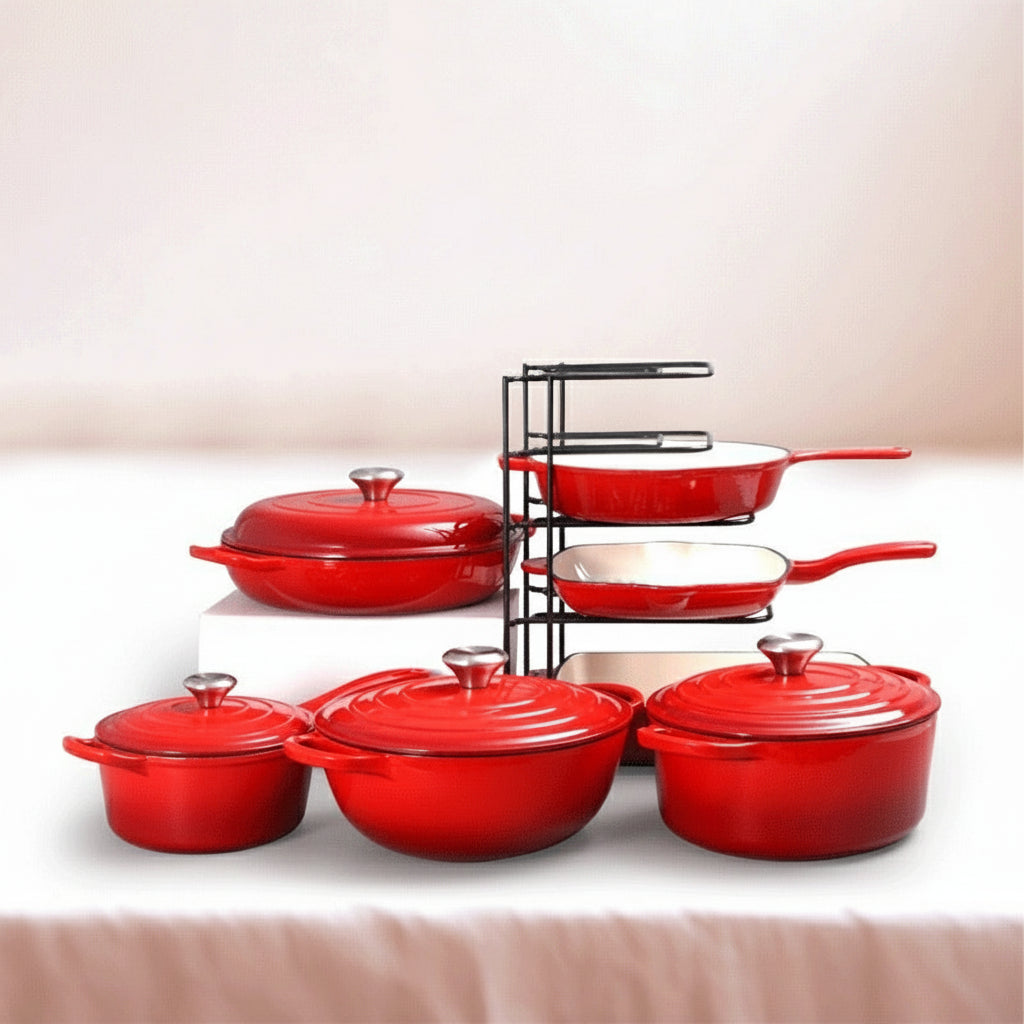 Premium 7-Piece Enamel Cast Iron Cookware Set: Durable Non-Stick Pots