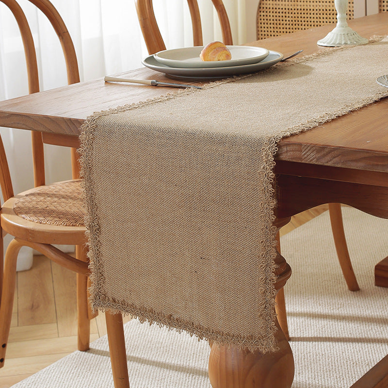 American Retro Natural Linen Woven Table Runner for Festivals & Home Decor