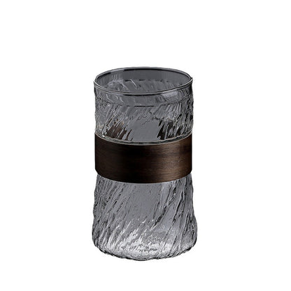 Stylish Anti-Hot Bamboo Grip Vertical Striped Glass Water Cup - 450ml Minimalist Design