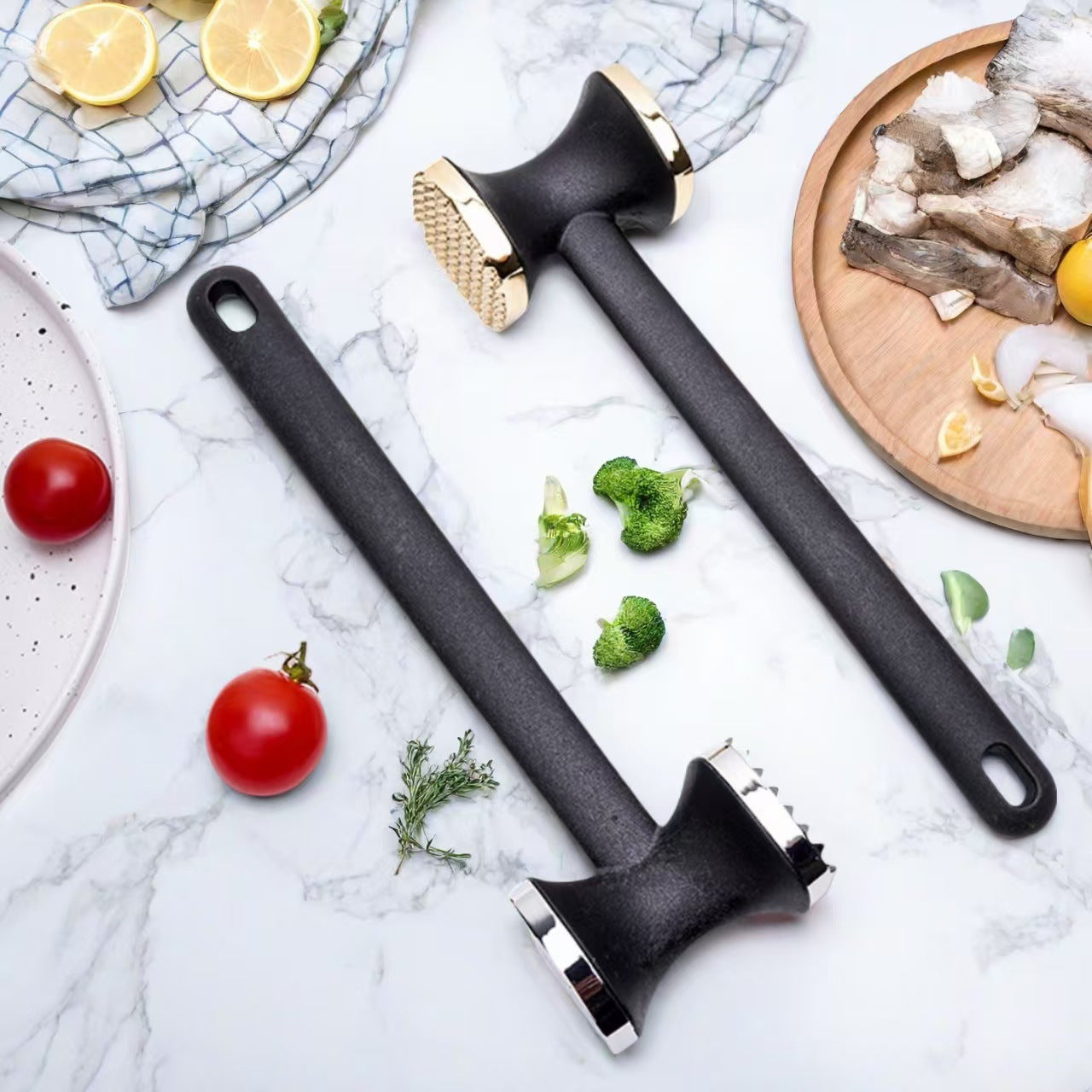 Durable Double-Sided Zinc Alloy Meat Tenderizer & Garlic Smasher Kitchen Tool