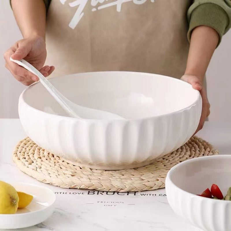 Pure White Ceramic Pumpkin Soup Bowl - Large Home Tableware