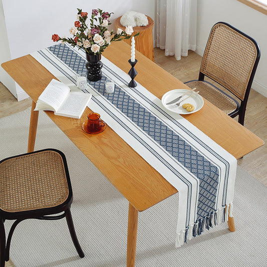 Modern Hand-Woven Tassel Striped Table Runner for Dining & Coffee Tables