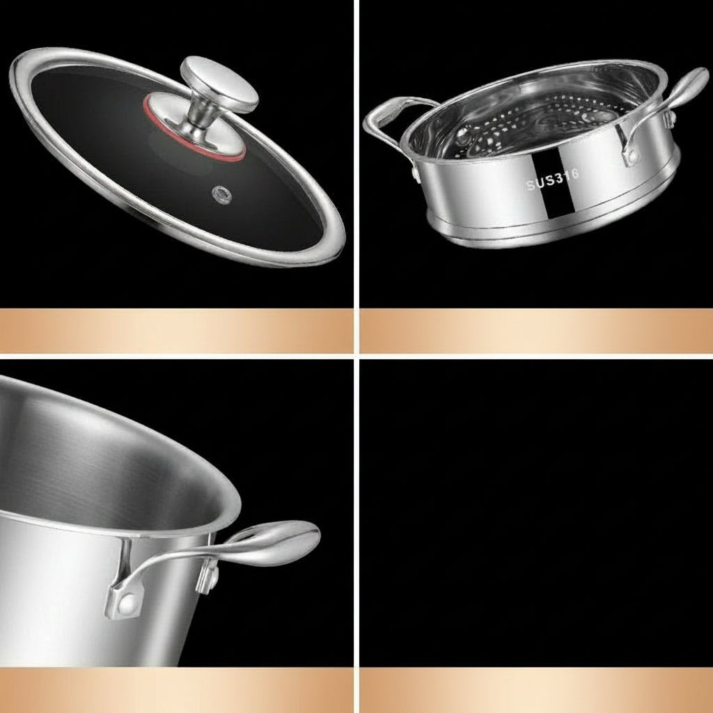 Premium 316L Seven-Layer Stainless Steel Soup/Steamer Cooker Pot
