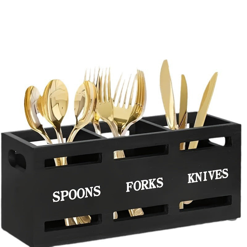Modern Wooden Rectangular Divided Storage Box for Kitchen Cutlery & Tableware Organizer