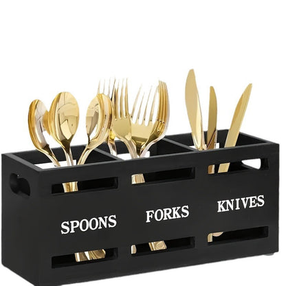 Modern Wooden Rectangular Divided Storage Box for Kitchen Cutlery & Tableware Organizer