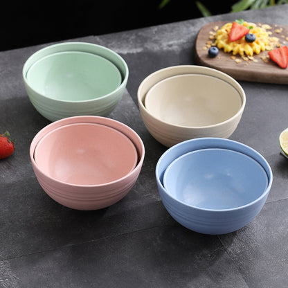 Durable Wheat Straw Plastic Bowls Set, Reusable, Fall-Proof, Eco-Friendly Tableware