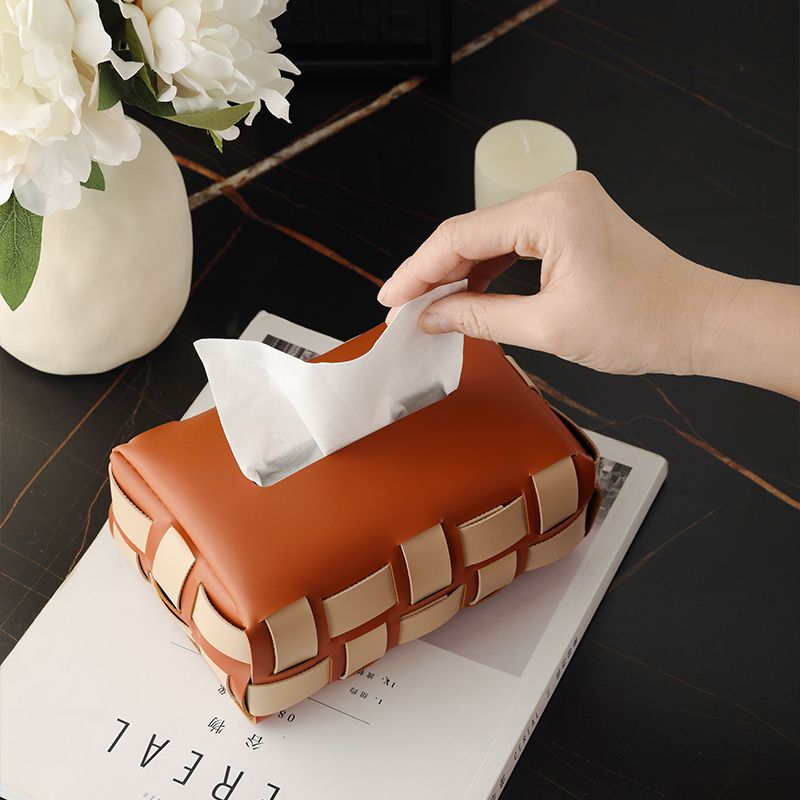 Elegant Woven Leather Tissue Box Cover for Modern Home Coffee Table Decor