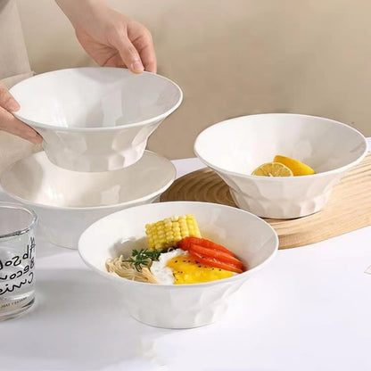 Elegant Nordic Pure White Porcelain 8-Inch Bowl for Soup, Ramen, Salad, Fruit