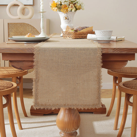 American Retro Natural Linen Woven Table Runner for Festivals & Home Decor