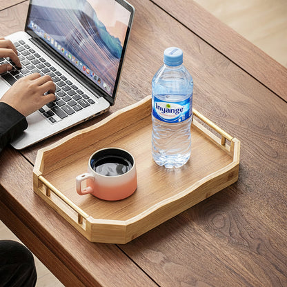Modern Bamboo Rectangular Serving Trays with Gold Handles - 3-Piece Set