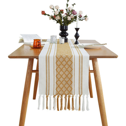 Modern Hand-Woven Tassel Striped Table Runner for Dining & Coffee Tables