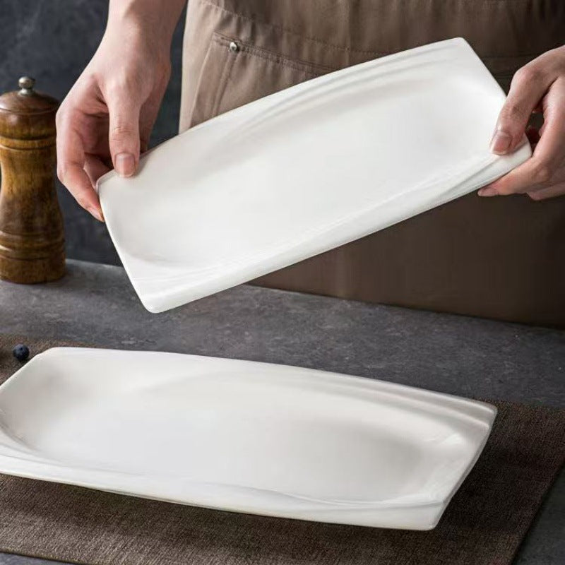 Nordic Pure White Porcelain Rectangular Serving Plates - Microwave Safe