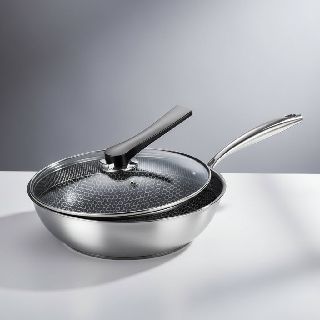 Honeycomb Stainless Steel Wok: Non-Stick, No Coating, Thick Three-Layer Stir-Fry