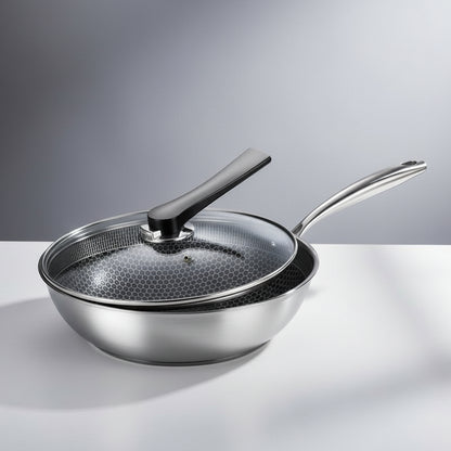 Honeycomb Stainless Steel Wok: Non-Stick, No Coating, Thick Three-Layer Stir-Fry