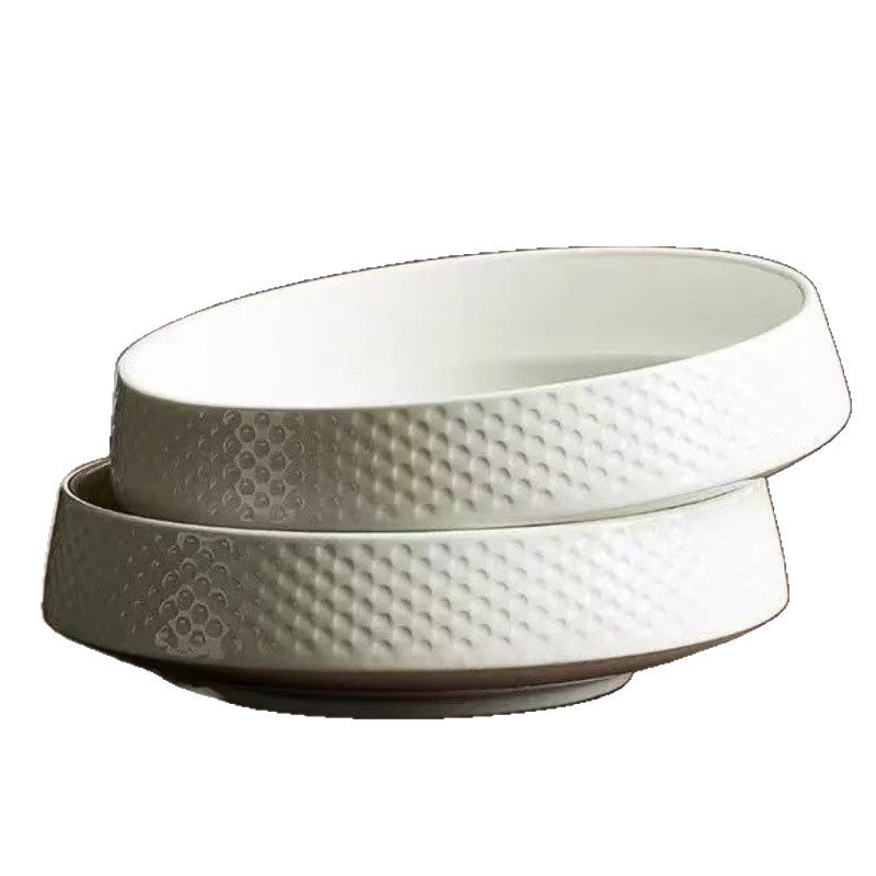 Japanese Style 7.5-inch Embossed Porcelain Dinner Plates - 48 Pcs Bulk Pack